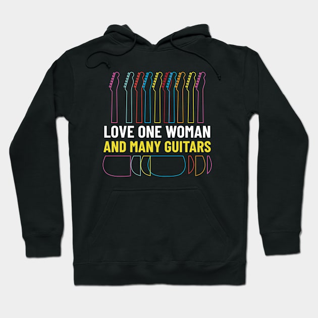 Love One Woman and Many Guitars Guitar Outline Hoodie by nightsworthy